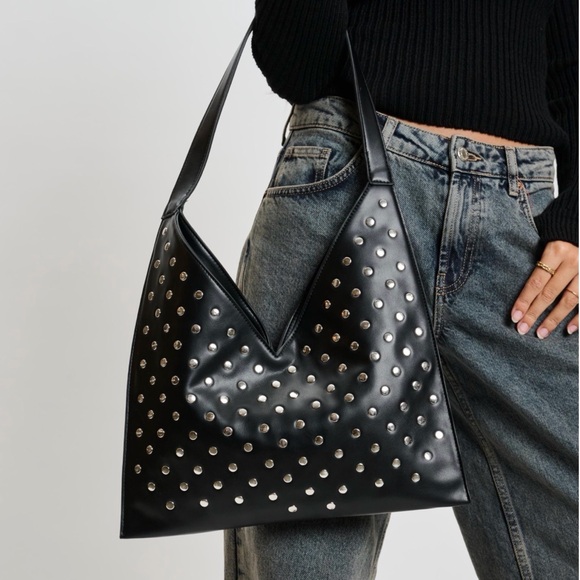 Moda Luxe Handbags - Moda Luxe Black Studded Shoulder Bag